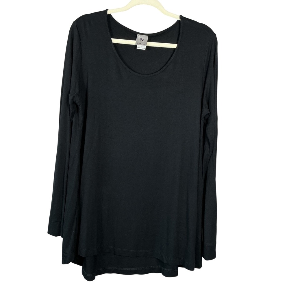 Natori Black Long Sleeve Scoop Neck High Low Tunic Top Medium RN 89782